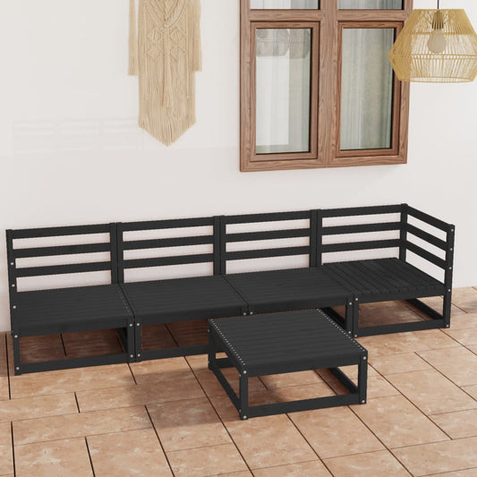 Berkfield 5 Piece Garden Lounge Set Black Solid Wood Pine