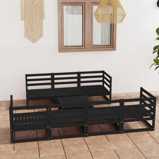 Berkfield 8 Piece Garden Lounge Set Black Solid Pinewood
