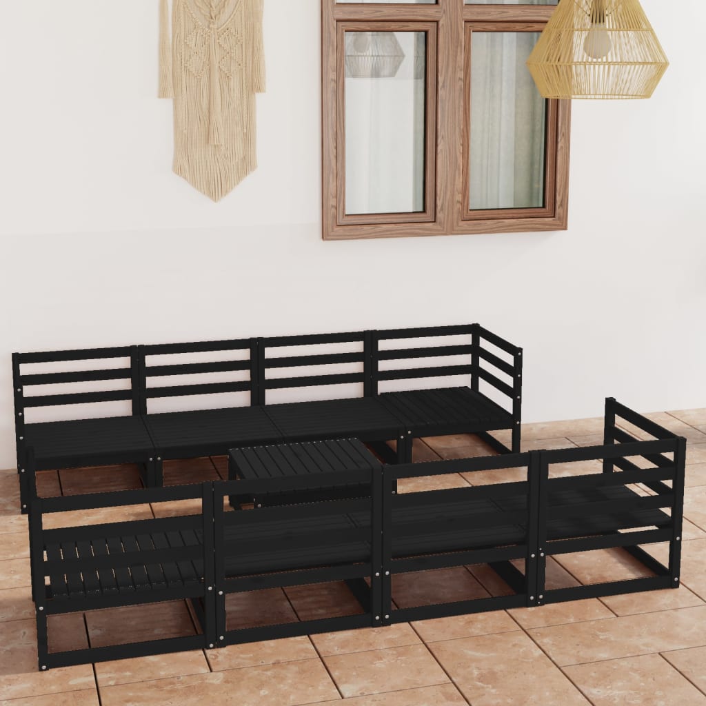 Berkfield 9 Piece Garden Lounge Set Black Solid Pinewood
