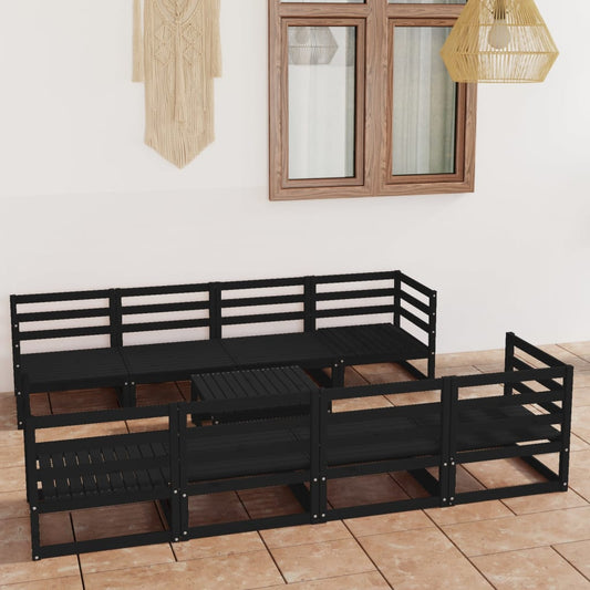 Berkfield 9 Piece Garden Lounge Set Black Solid Pinewood
