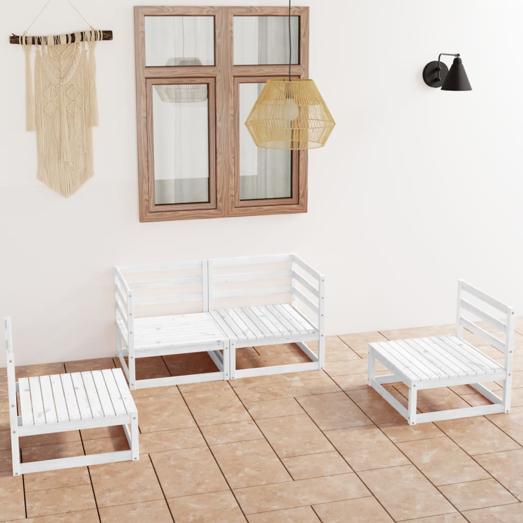 Berkfield 4 Piece Garden Lounge Set White Solid Wood Pine
