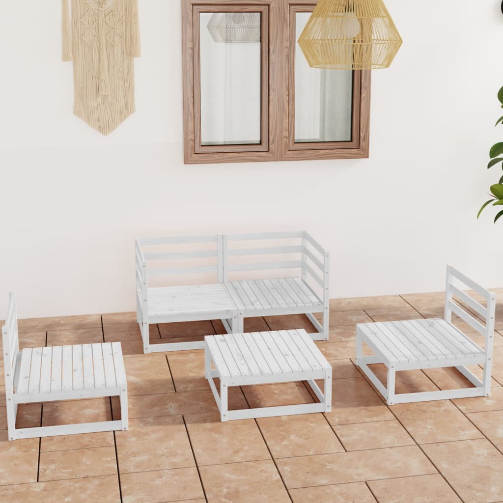 Berkfield 5 Piece Garden Lounge Set White Solid Wood Pine