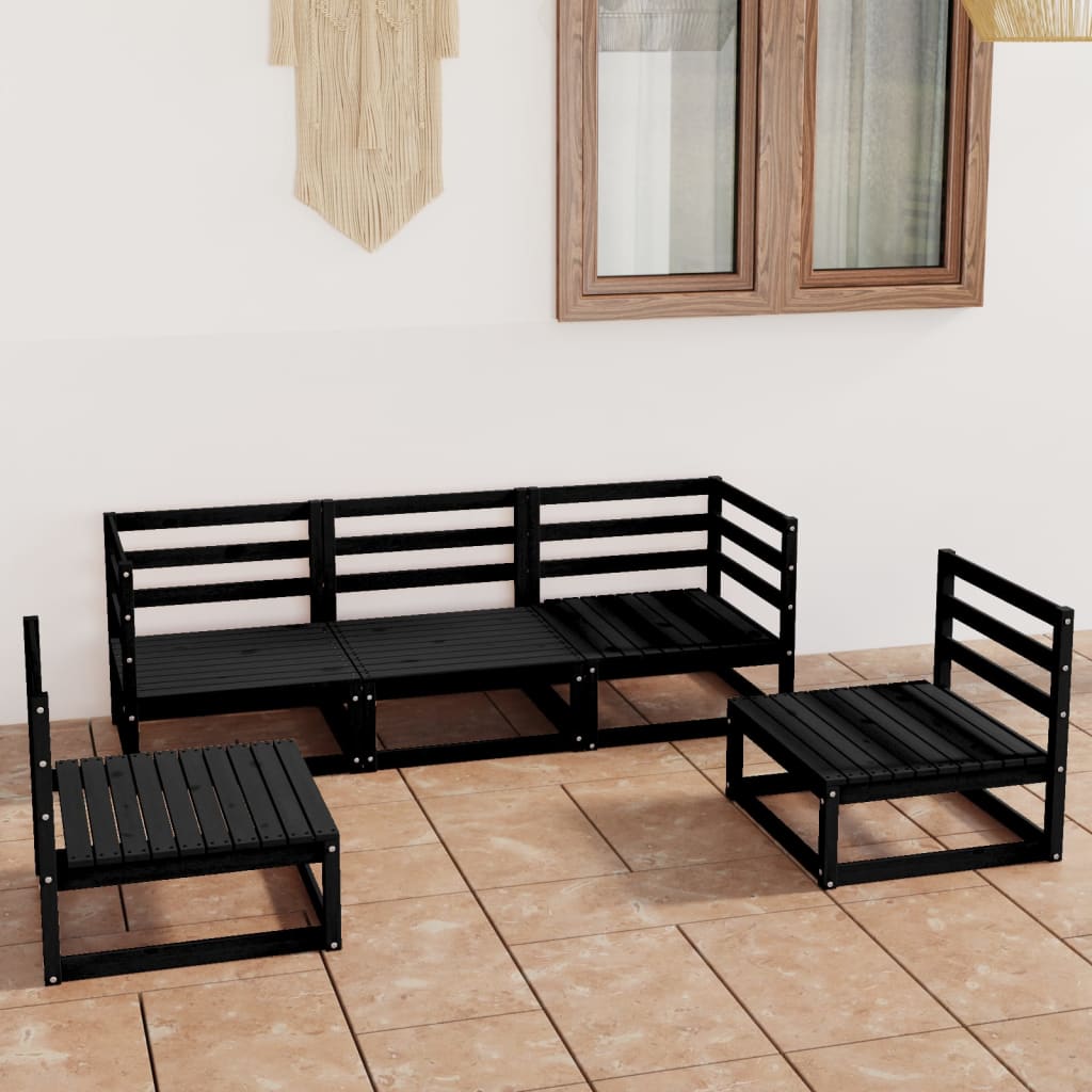 Berkfield 5 Piece Garden Lounge Set Black Solid Pinewood