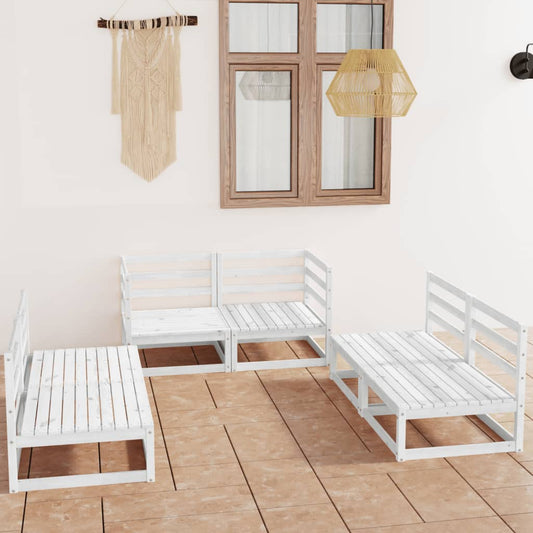 Berkfield 6 Piece Garden Lounge Set White Solid Pinewood