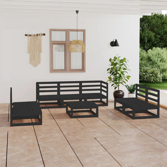 Berkfield 8 Piece Garden Lounge Set Black Solid Pinewood