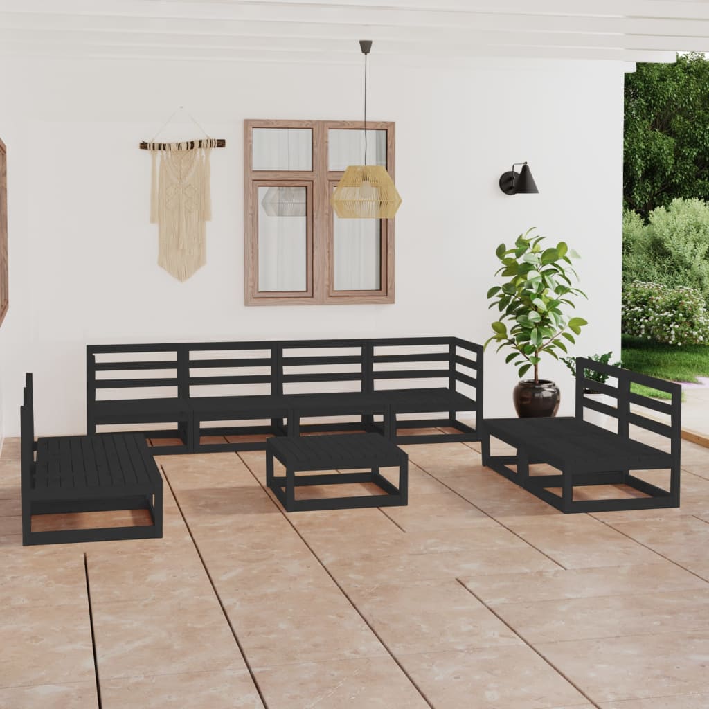 Berkfield 9 Piece Garden Lounge Set Black Solid Pinewood
