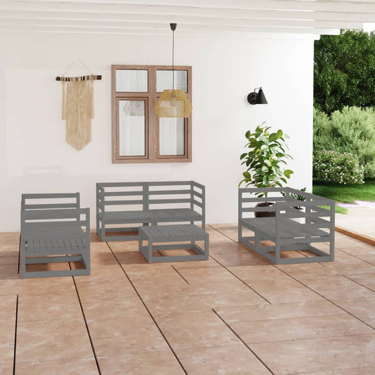 Berkfield 7 Piece Garden Lounge Set Grey Solid Pinewood