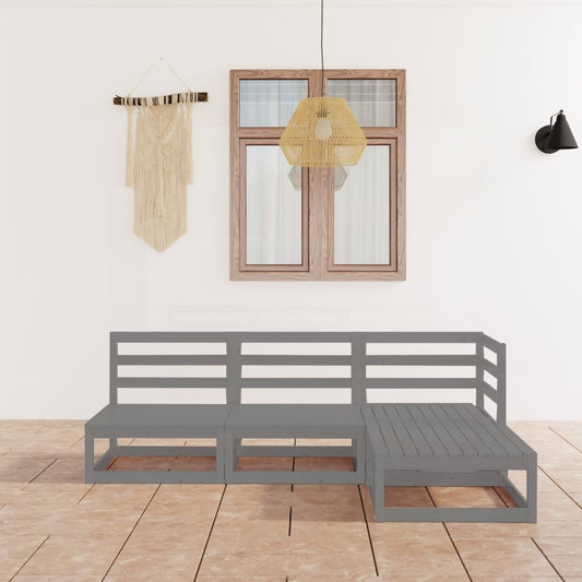 Berkfield 4 Piece Garden Lounge Set Grey Solid Wood Pine