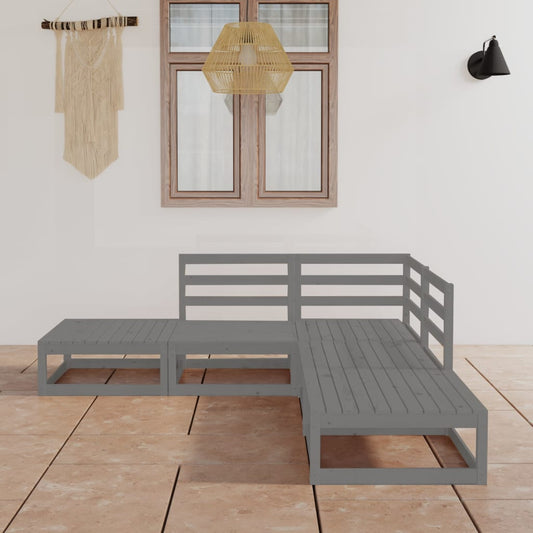 Berkfield 5 Piece Garden Lounge Set Grey Solid Wood Pine