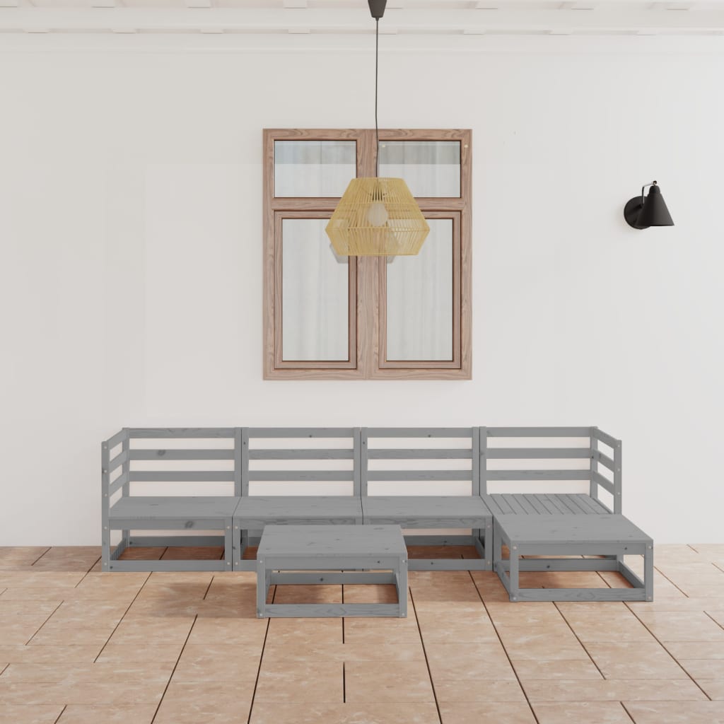 Berkfield 6 Piece Garden Lounge Set Grey Solid Wood Pine