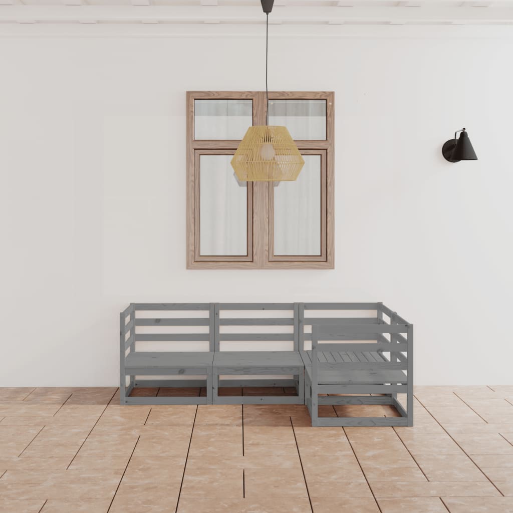 Berkfield 4 Piece Garden Lounge Set Grey Solid Wood Pine