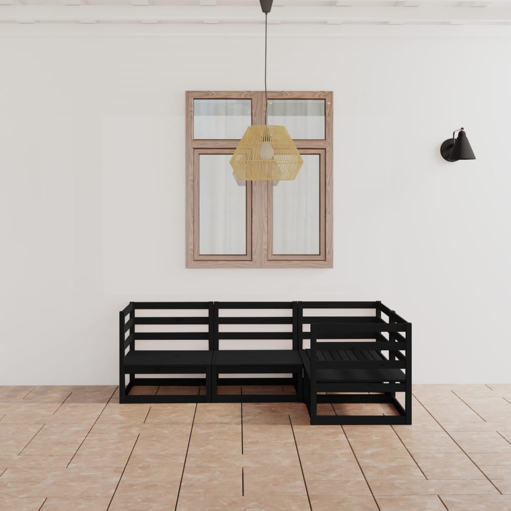 Berkfield 4 Piece Garden Lounge Set Black Solid Wood Pine