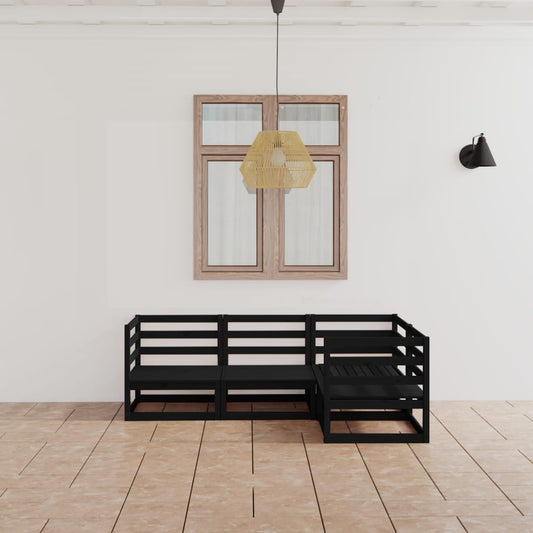 Berkfield 4 Piece Garden Lounge Set Black Solid Wood Pine