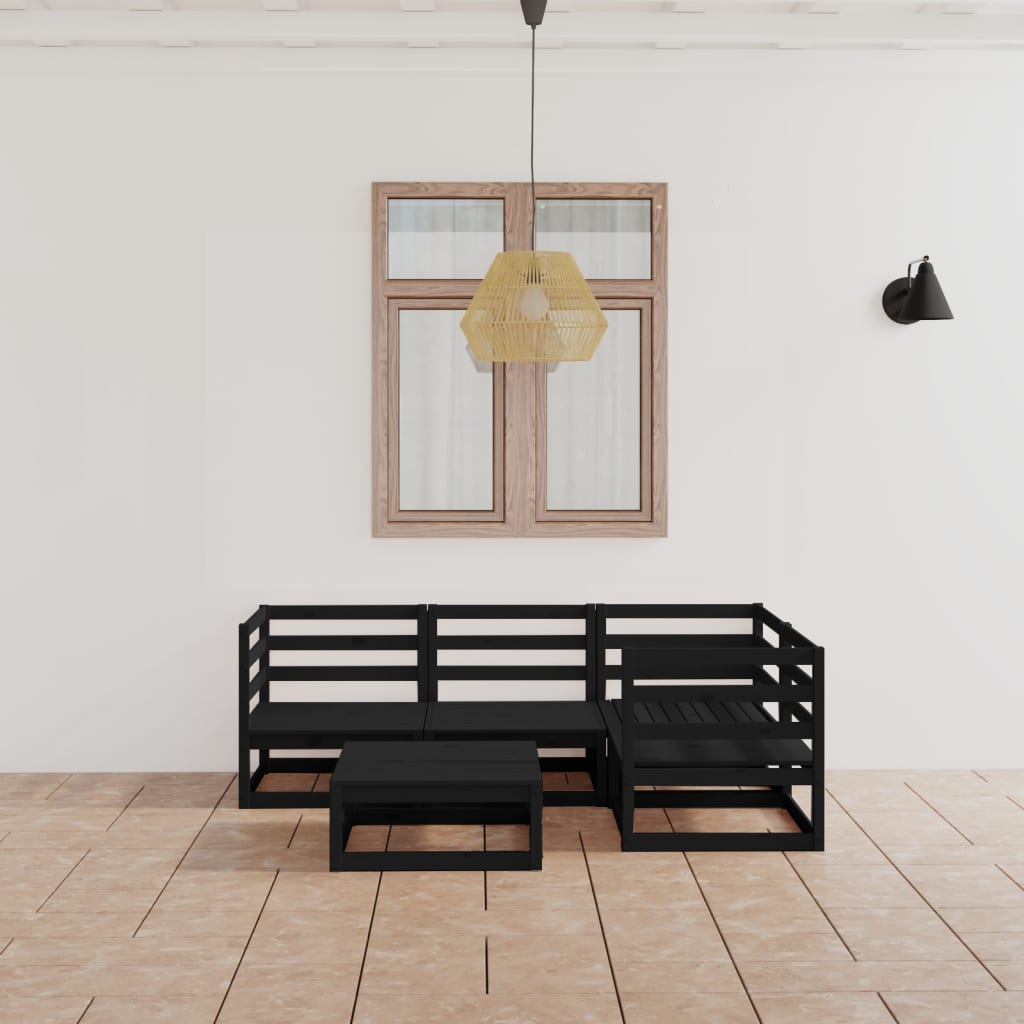 Berkfield 5 Piece Garden Lounge Set Black Solid Wood Pine