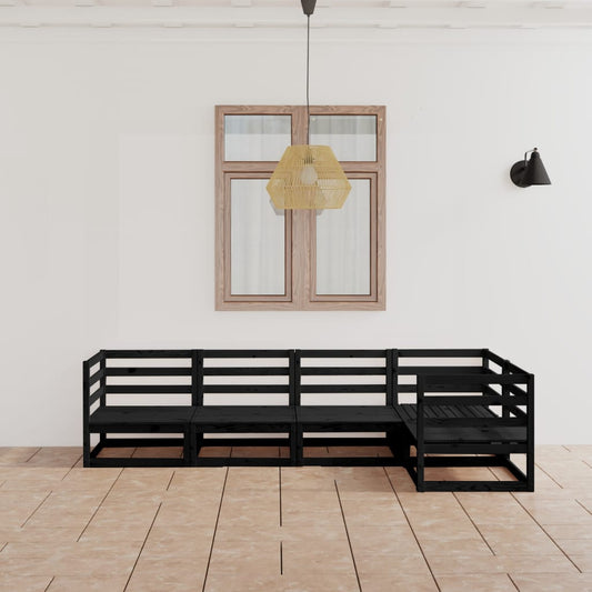 Berkfield 5 Piece Garden Lounge Set Black Solid Pinewood