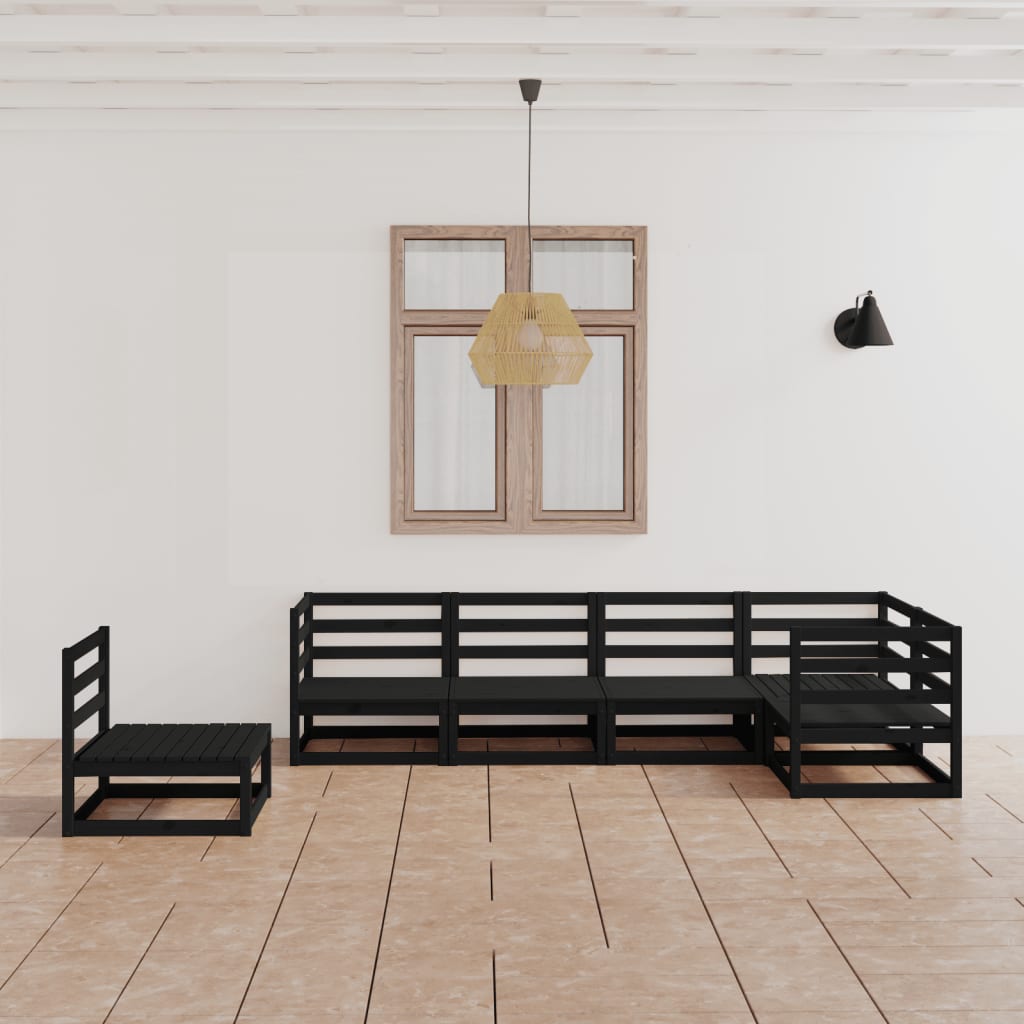 Berkfield 6 Piece Garden Lounge Set Black Solid Pinewood