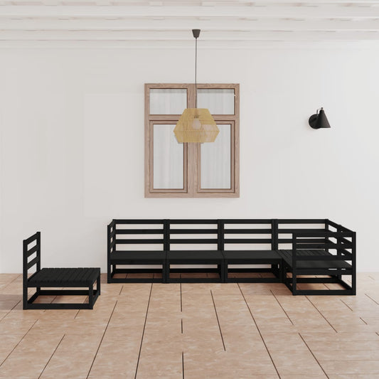 Berkfield 6 Piece Garden Lounge Set Black Solid Pinewood