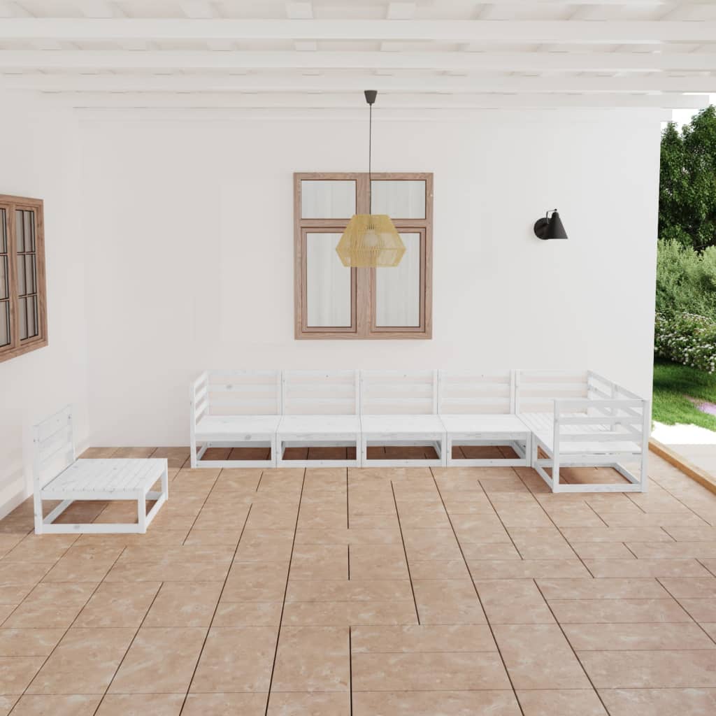 Berkfield 7 Piece Garden Lounge Set White Solid Pinewood