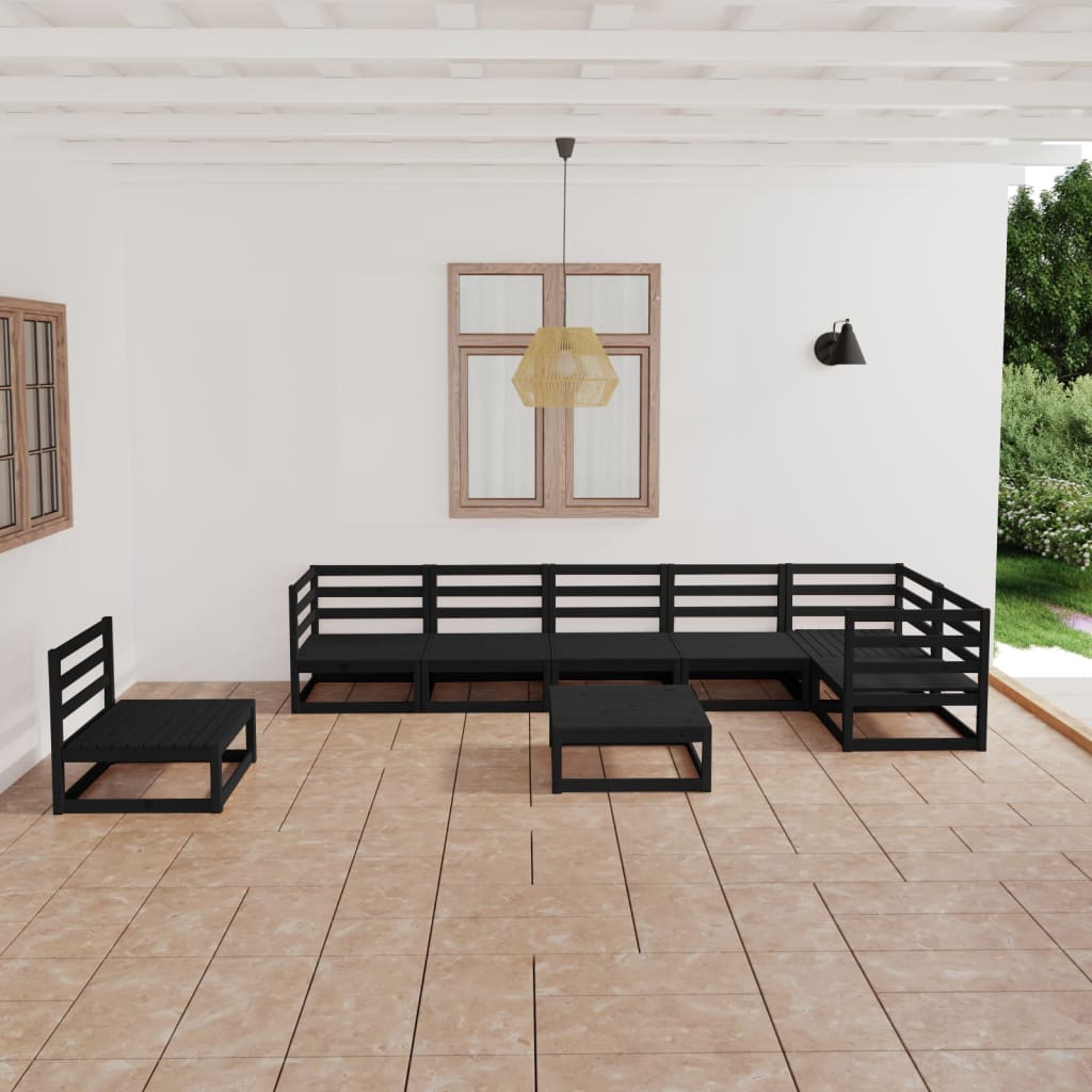 Berkfield 8 Piece Garden Lounge Set  Black Solid Pinewood