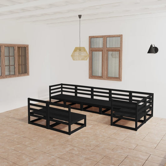Berkfield 8 Piece Garden Lounge Set  Black Solid Pinewood