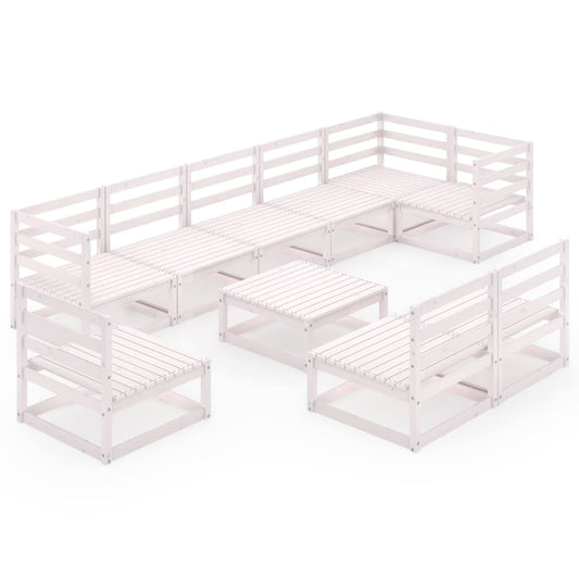 Berkfield 10 Piece Garden Lounge Set White Solid Pinewood