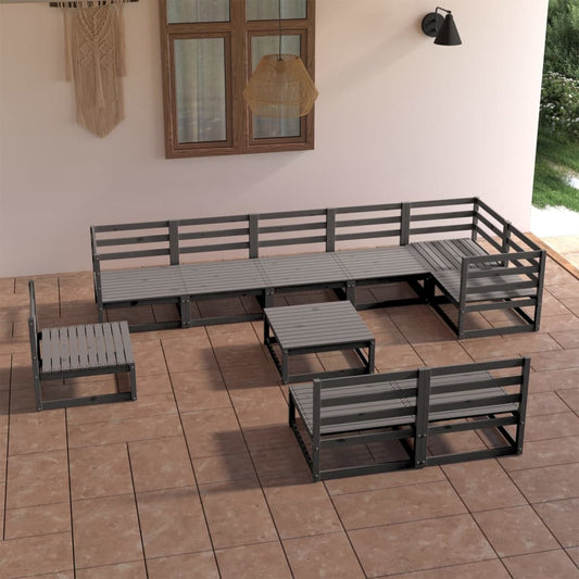 Berkfield 10 Piece Garden Lounge Set Grey Solid Pinewood