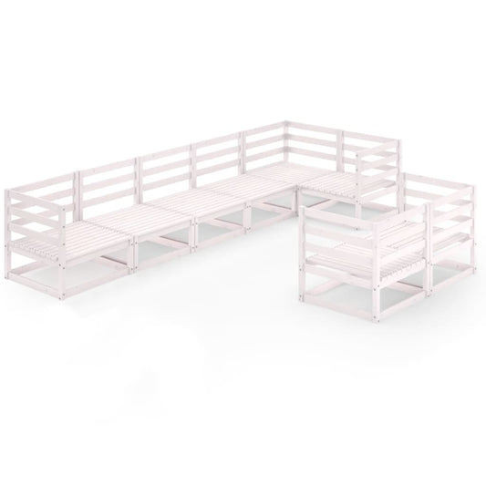 Berkfield 8 Piece Garden Lounge Set White Solid Pinewood