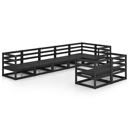 Berkfield 8 Piece Garden Lounge Set Black Solid Pinewood