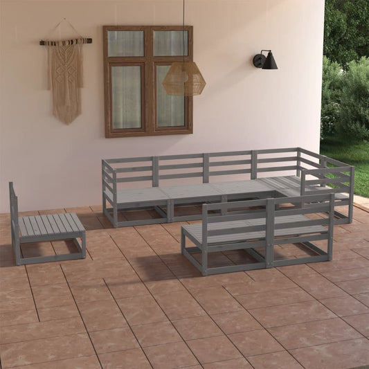 Berkfield 8 Piece Garden Lounge Set Grey Solid Pinewood