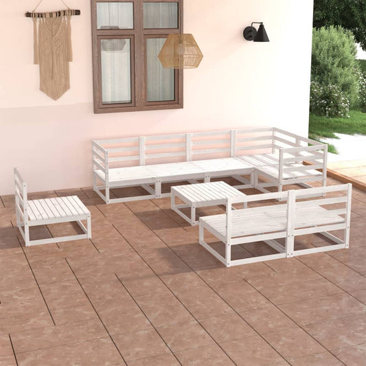 Berkfield 9 Piece Garden Lounge Set White Solid Pinewood