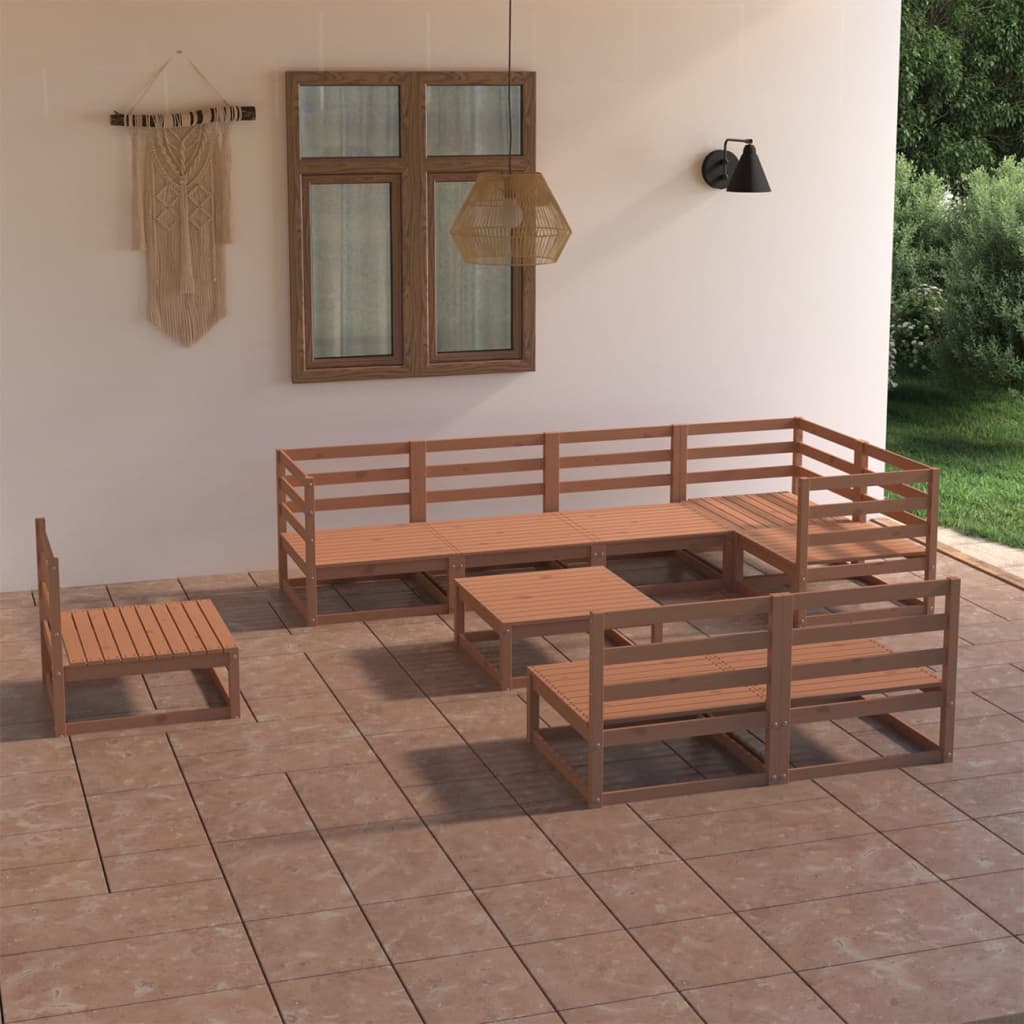 Berkfield 9 Piece Garden Lounge Set Honey Brown Solid Pinewood