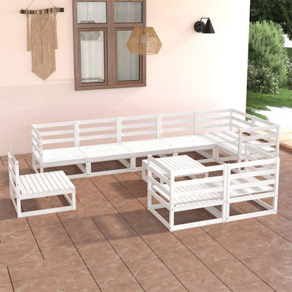 Berkfield 10 Piece Garden Lounge Set White Solid Wood Pine
