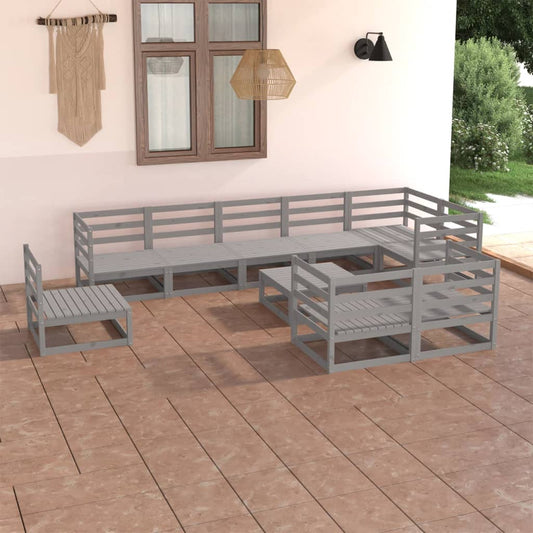 Berkfield 10 Piece Garden Lounge Set Grey Solid Pinewood