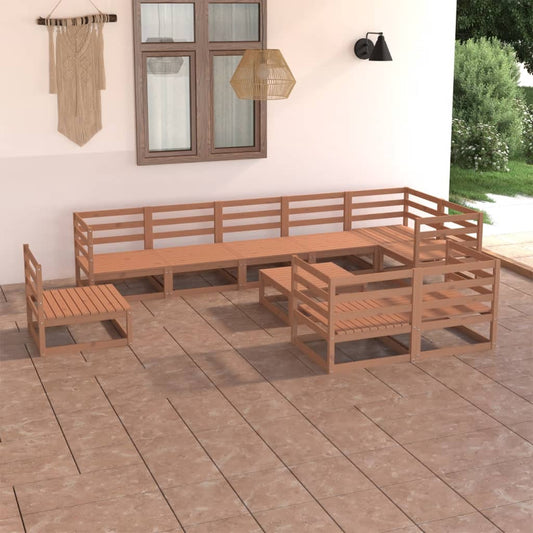 Berkfield 10 Piece Garden Lounge Set Honey Brown Solid Pinewood