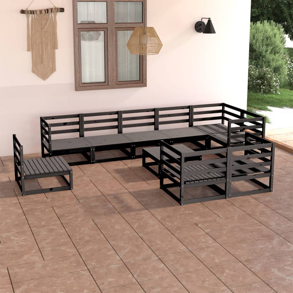 Berkfield 10 Piece Garden Lounge Set Black Solid Pinewood