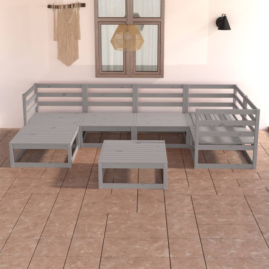 Berkfield 7 Piece Garden Lounge Set Grey Solid Wood Pine