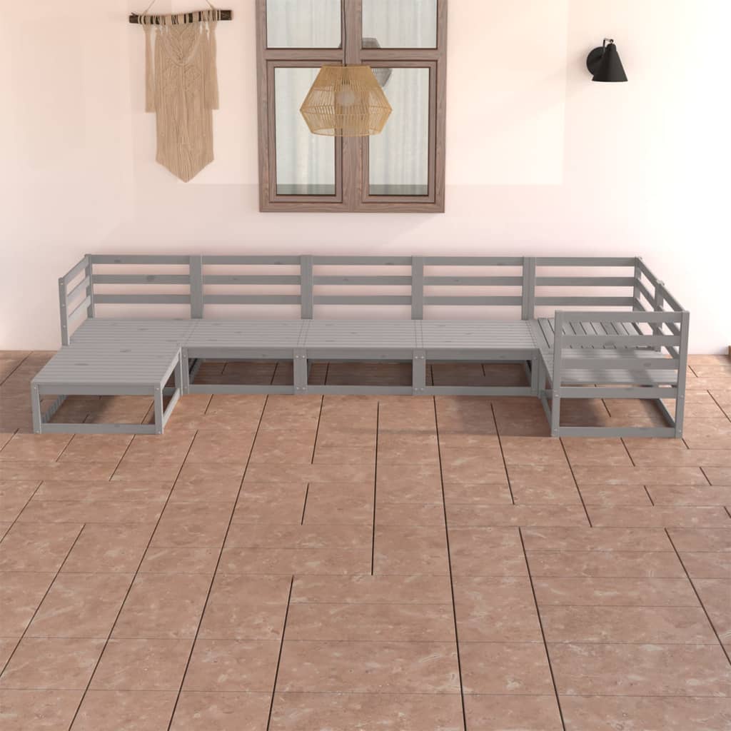 Berkfield 7 Piece Garden Lounge Set Grey Solid Pinewood