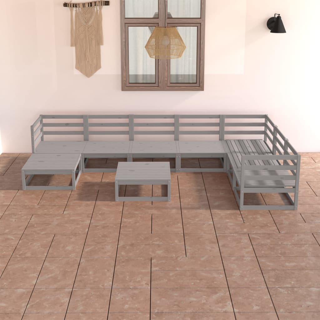 Berkfield 8 Piece Garden Lounge Set Grey Solid Pinewood