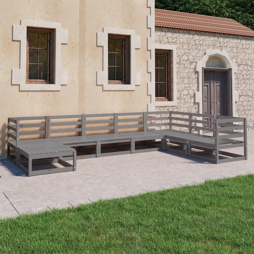 Berkfield 8 Piece Garden Lounge Set Grey Solid Pinewood