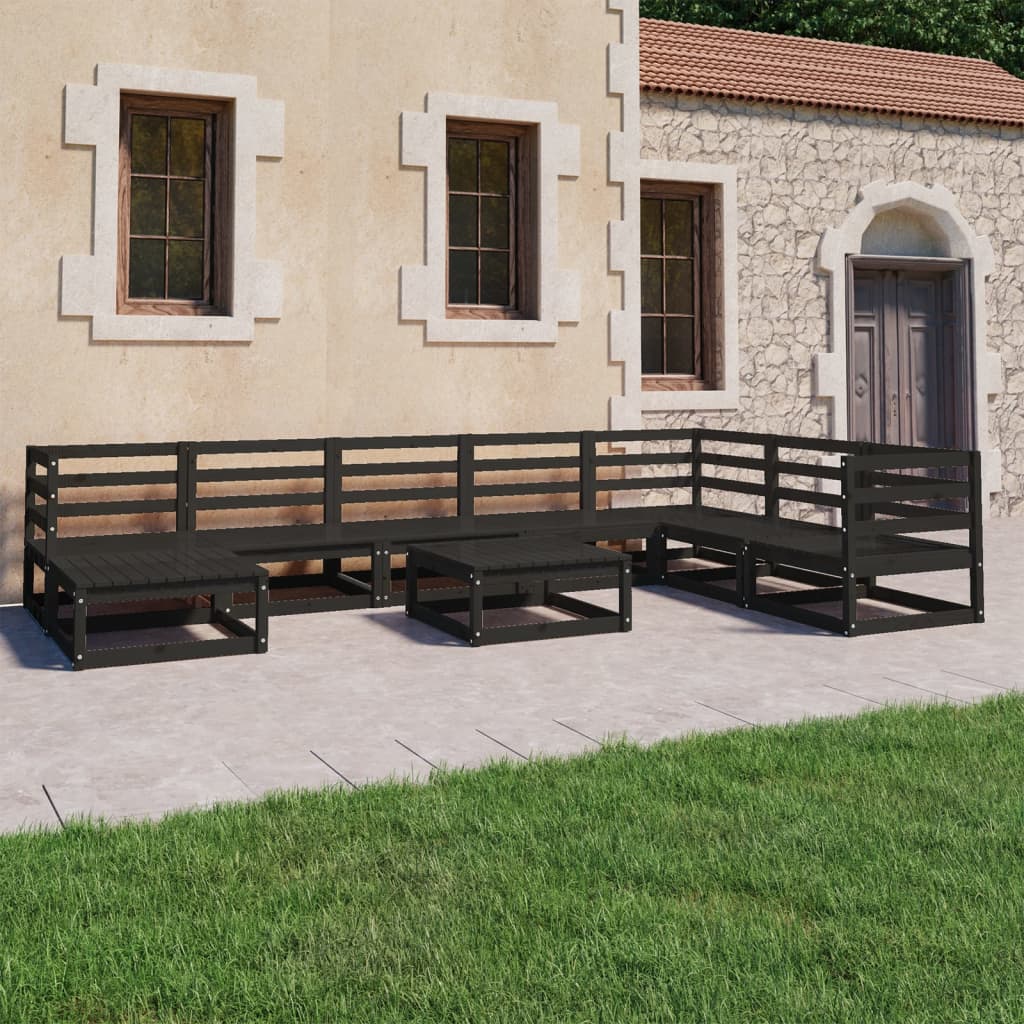 Berkfield 9 Piece Garden Lounge Set Black Solid Pinewood