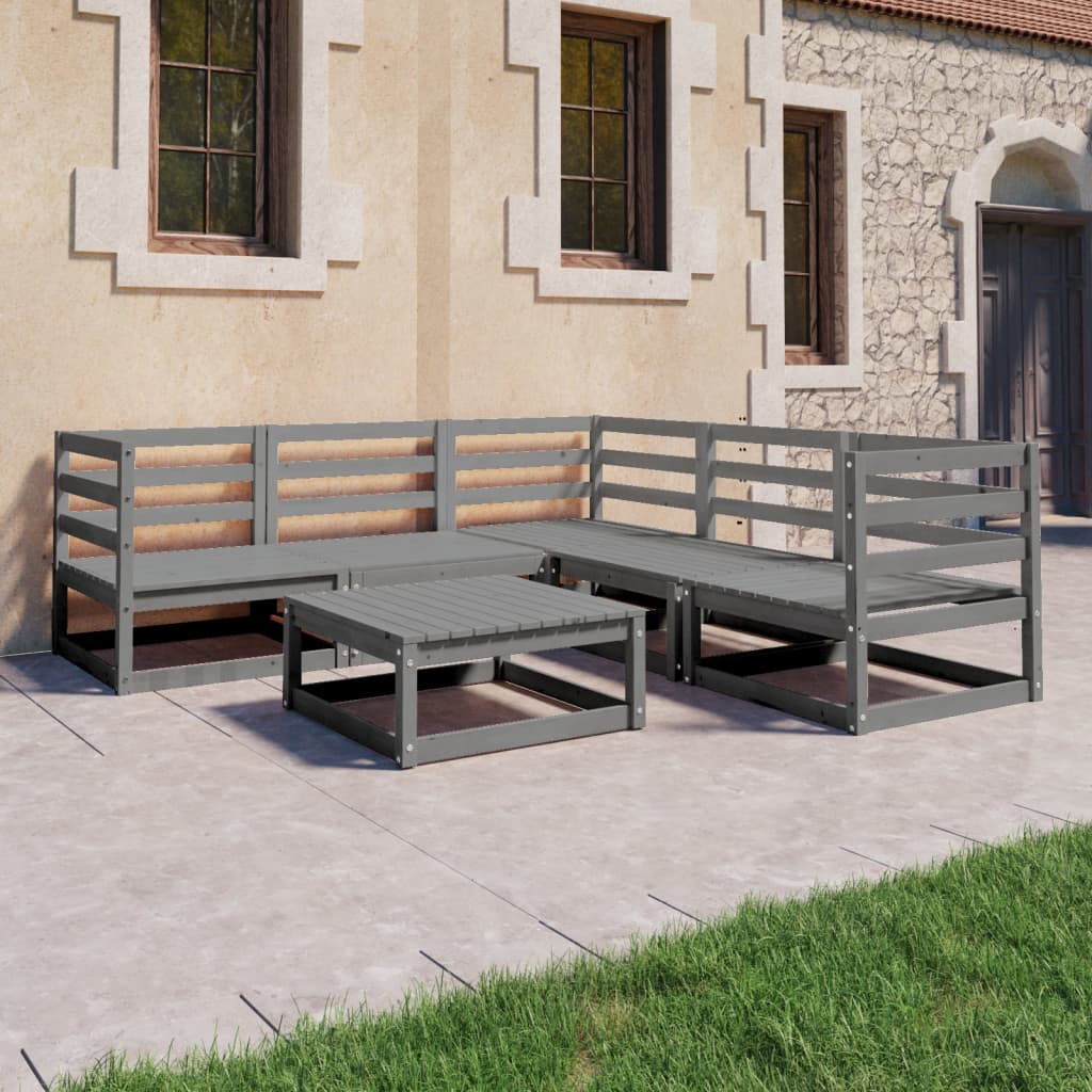 Berkfield 6 Piece Garden Lounge Set Grey Solid Wood Pine