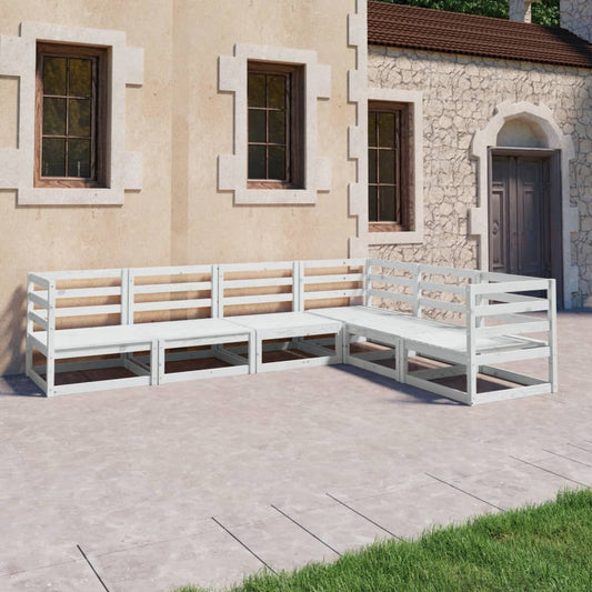 Berkfield 6 Piece Garden Lounge Set White Solid Pinewood