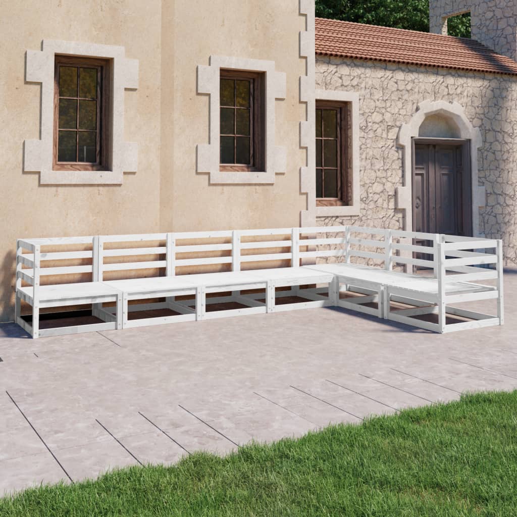 Berkfield 7 Piece Garden Lounge Set White Solid Pinewood