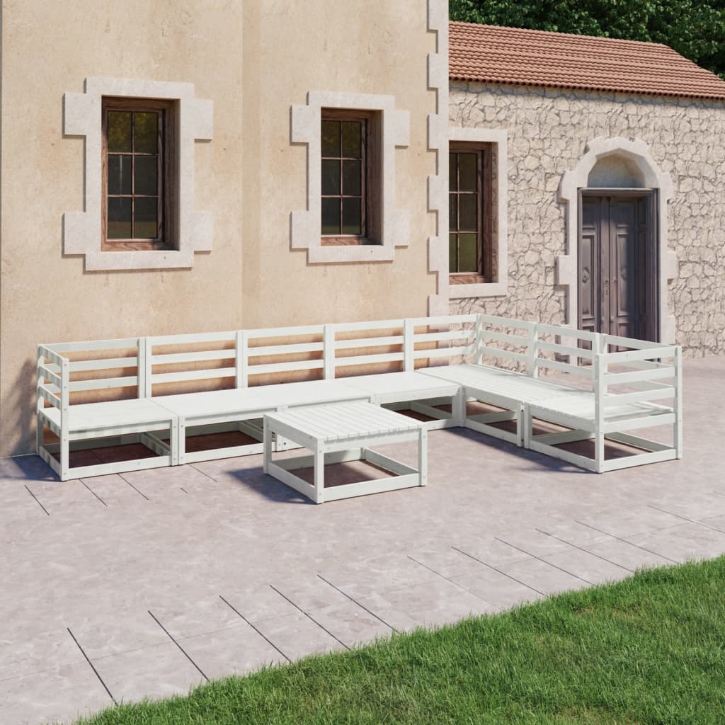 Berkfield 8 Piece Garden Lounge Set White Solid Wood Pine