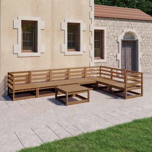Berkfield 8 Piece Garden Lounge Set Honey Brown Solid Pinewood