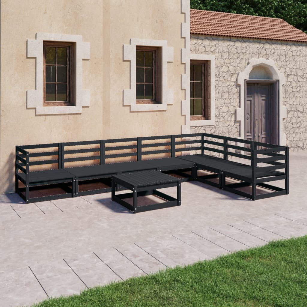 Berkfield 8 Piece Garden Lounge Set Black Solid Wood Pine
