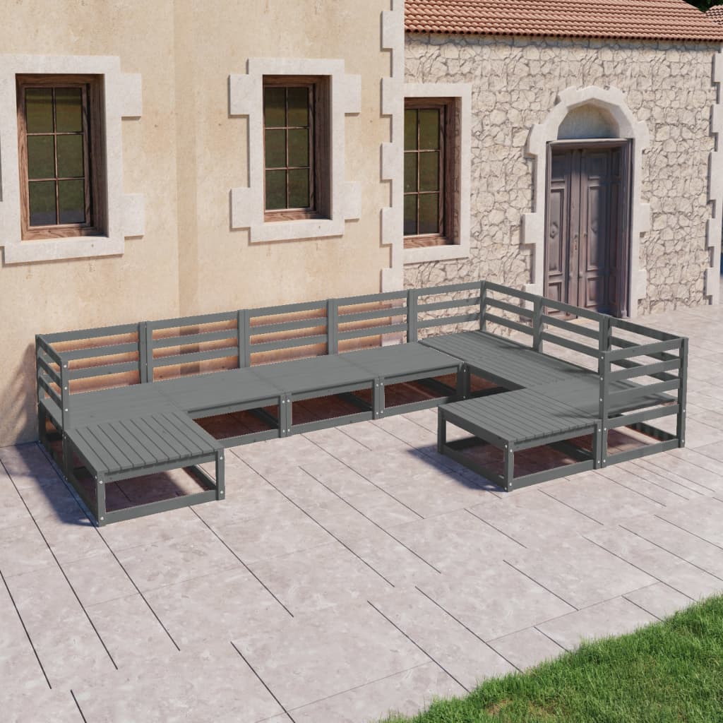 Berkfield 9 Piece Garden Lounge Set Grey Solid Pinewood