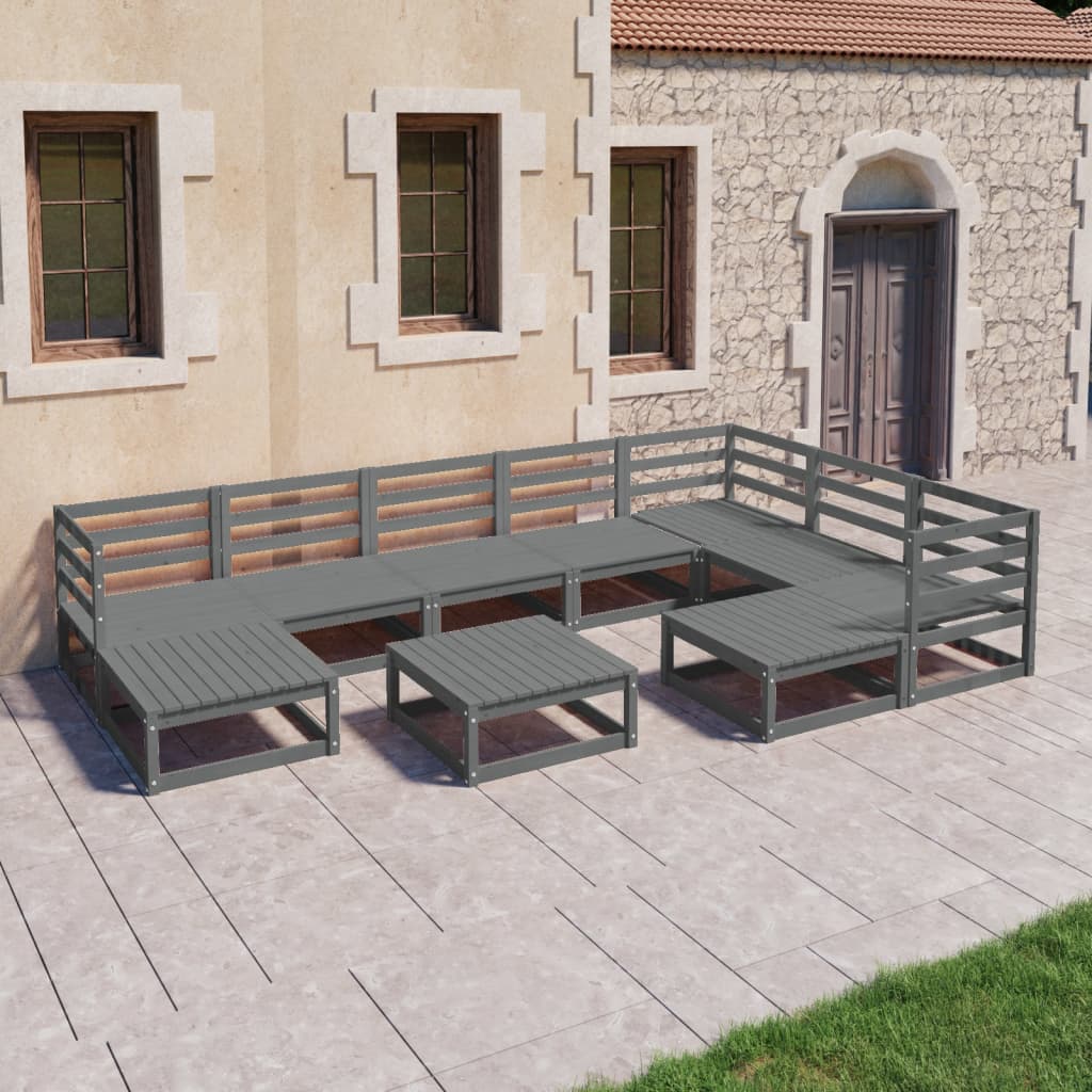 Berkfield 10 Piece Garden Lounge Set Grey Solid Pinewood