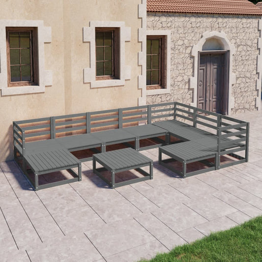 Berkfield 10 Piece Garden Lounge Set Grey Solid Pinewood