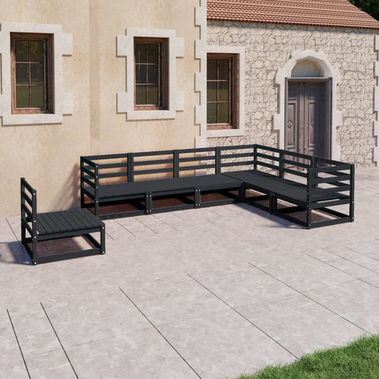 Berkfield 7 Piece Garden Lounge Set Black Solid Pinewood